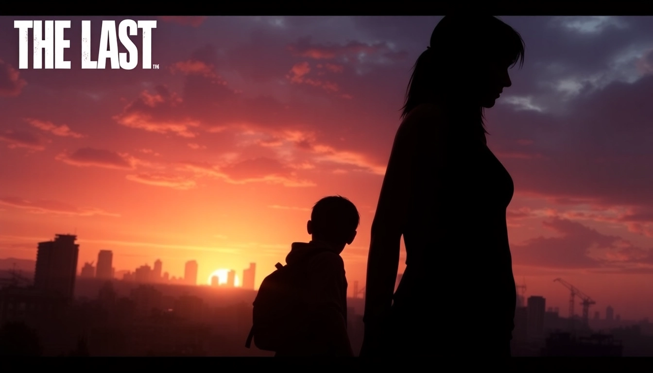 Experience одни из нас 1 сезон онлайн through this captivating scene of Joel and Ellie amidst a crumbling city.