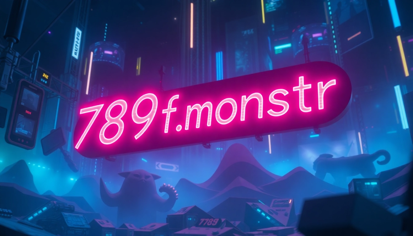 Digital illustration showcasing a mysterious creature associated with 789f.monster, set against a dark, neon-lit background with intricate details and a fierce expression.