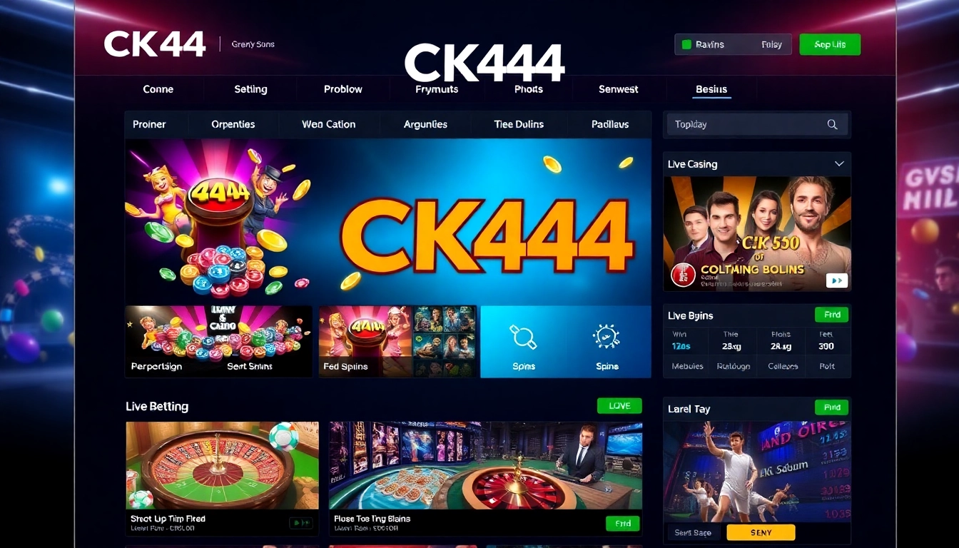 Engaging CK444 online gaming interface showcasing slots, live casino, and sports betting with vibrant visuals for players in Bangladesh.