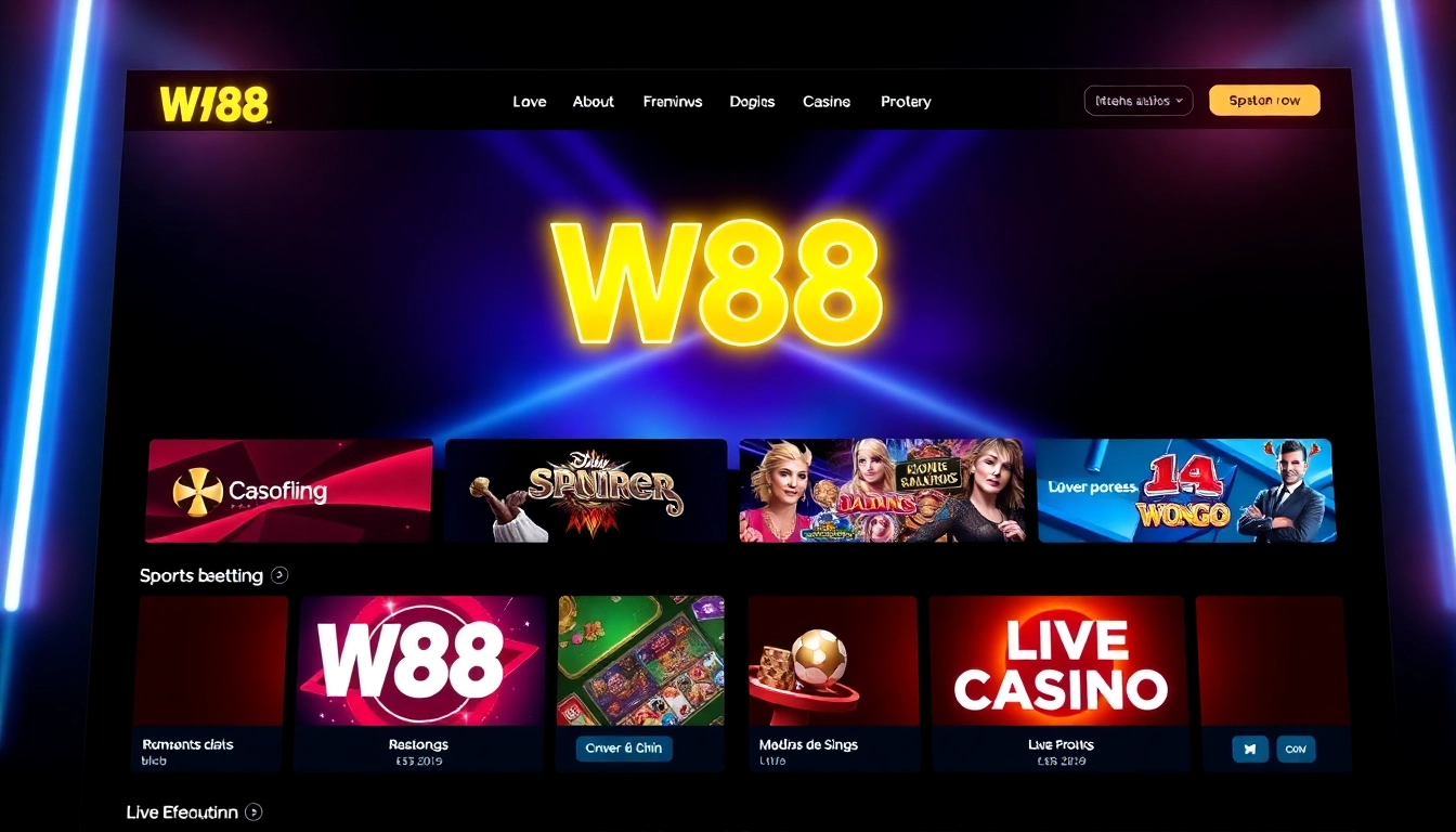 W88 online betting platform showcasing vibrant sportsbook and casino games with user engagement features.
