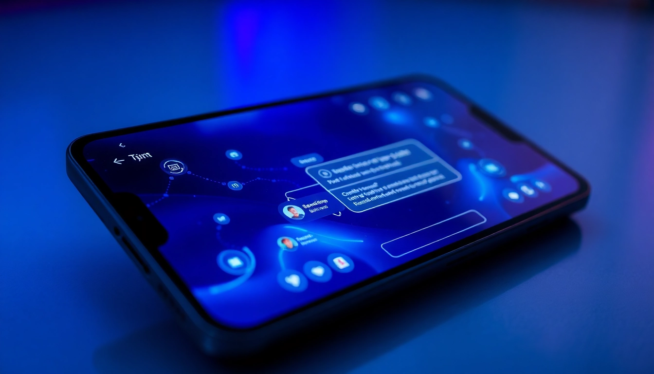 A modern digital device showing an AI chatbot interface with vibrant colors and holographic elements.