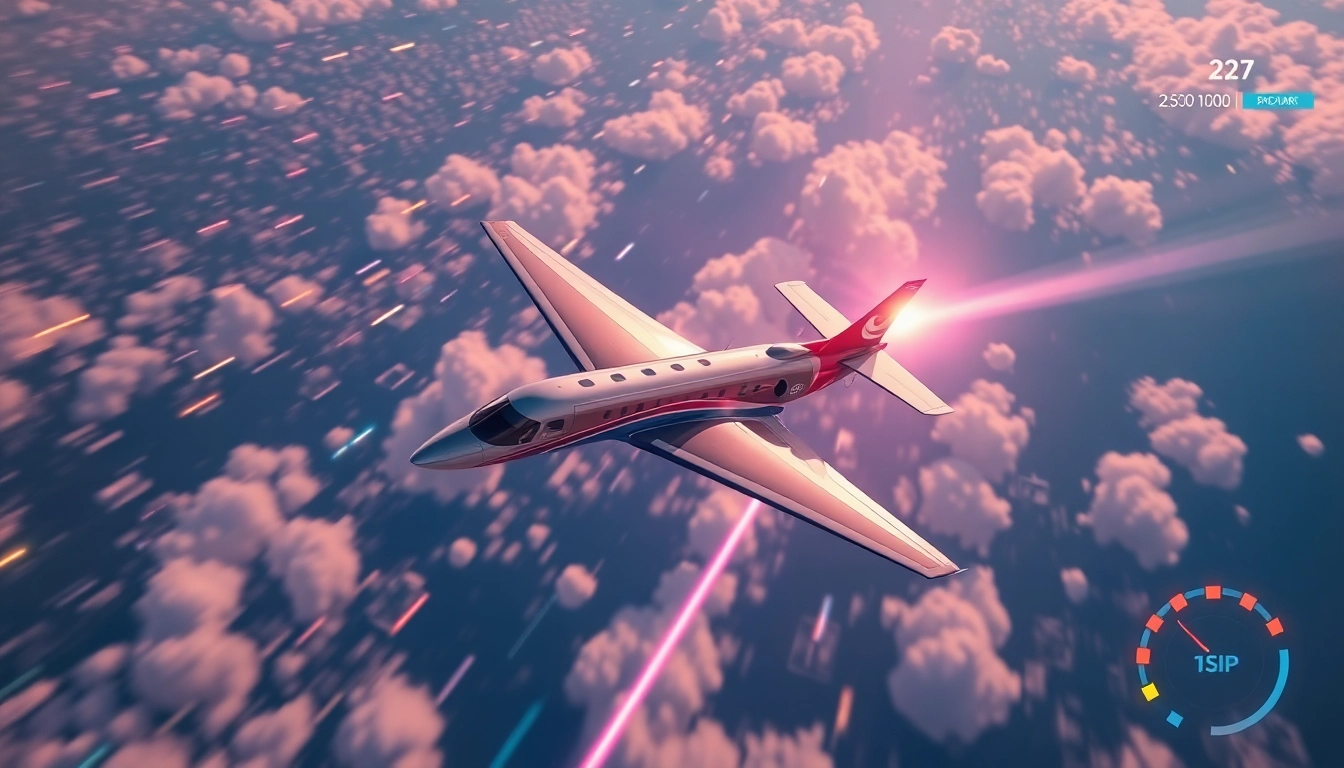 Aviator game scene showcasing an aircraft with multipliers, obstacles, and vibrant graphics for engaging gameplay.