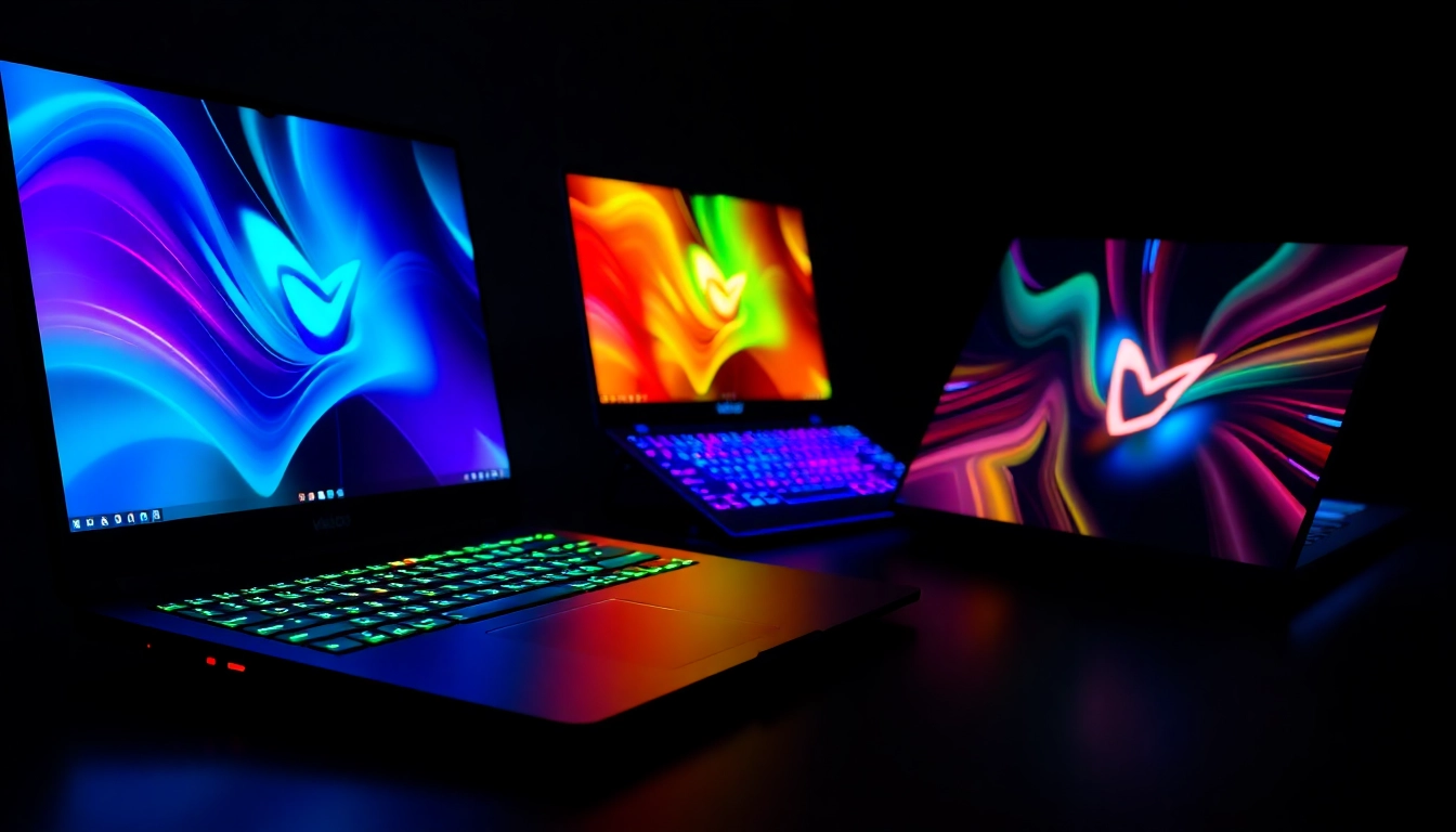 High-performance gaming laptops showcasing vibrant RGB lighting, immersive screens, and sleek designs for gamers seeking top-tier hardware.